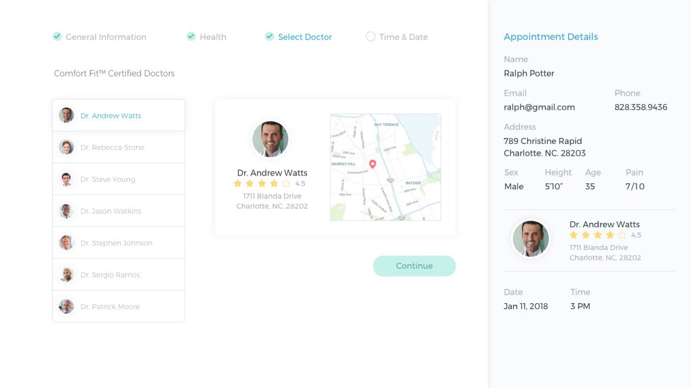 Date and time selection screen with available appointment slots.