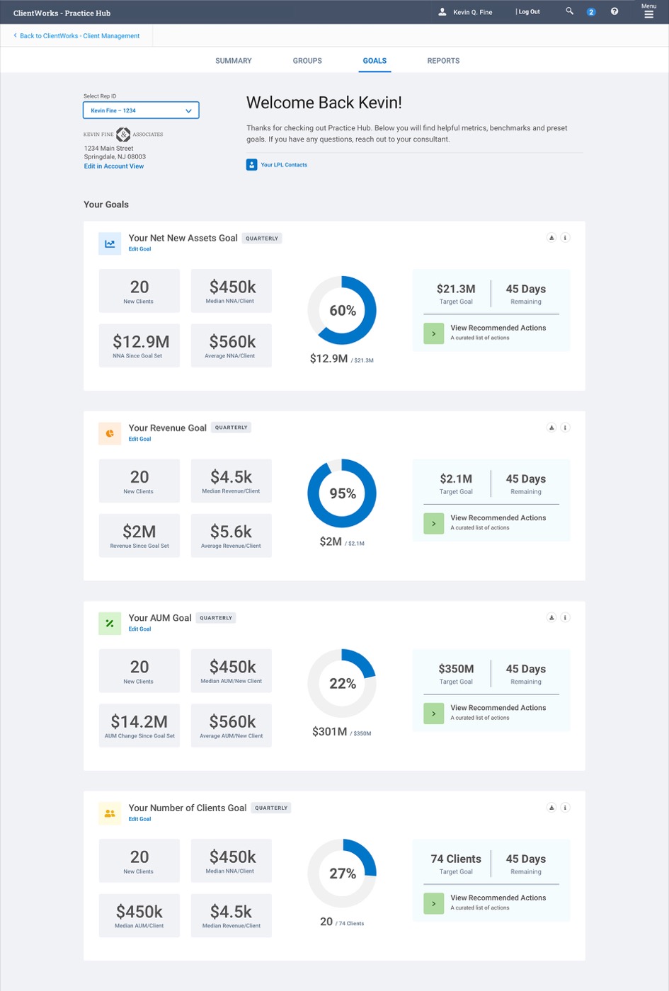 Goal-setting flow where an advisor adjusts a preset target for a metric.