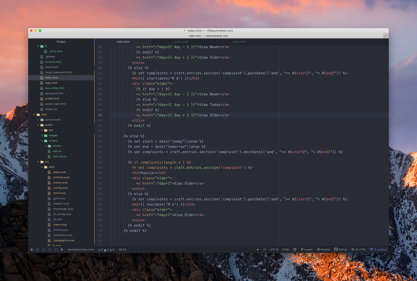 CraftCMS Twig template code showing the conditional logic behind the complaint feed ordering.