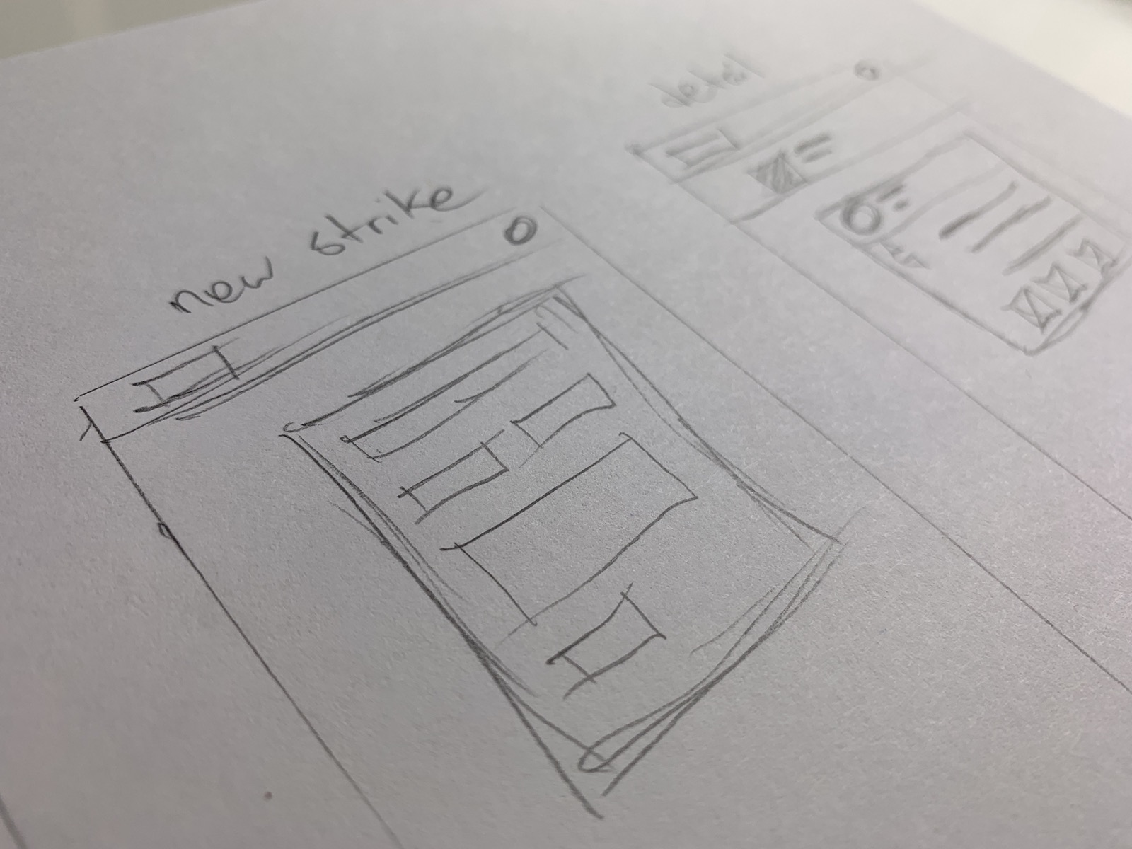Pencil sketches exploring the StrikeFeed feed layout and card hierarchy.